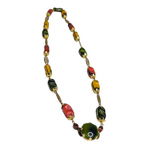 Western Germany‎ Pressed Multi Colored Beaded Gold Tone 22in Necklace Vtg